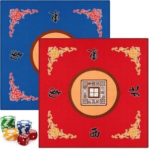 2 Pcs Mahjong Mat Mahjong Table Cover Non-Slip  30.7 x 30.7 Inches(Blue, Red)